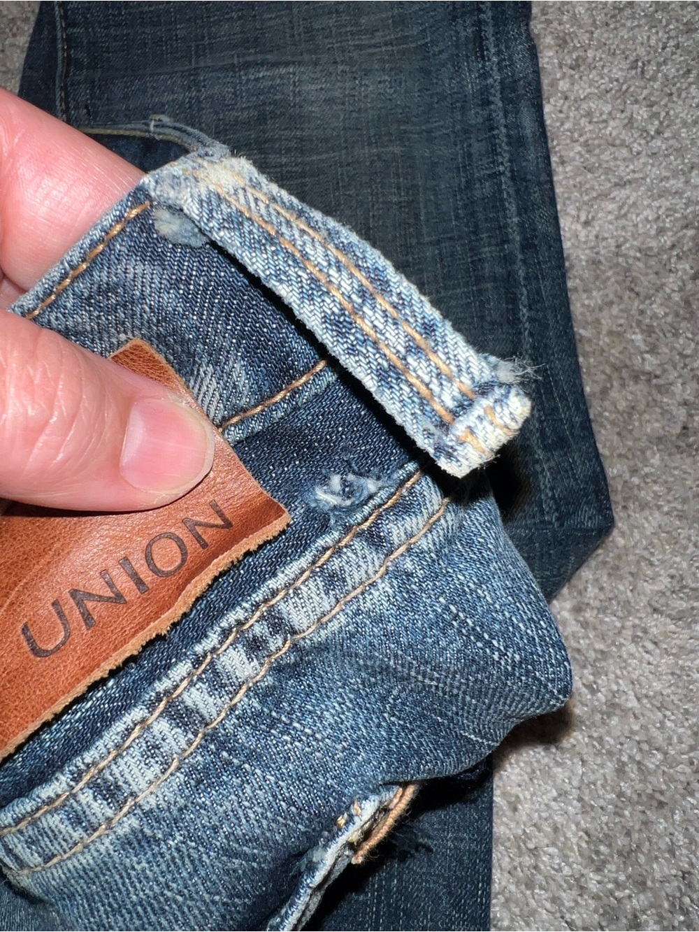Union Goddess Dark Blue Flare Jeans with Subtle Distress - Picture 10 of 10